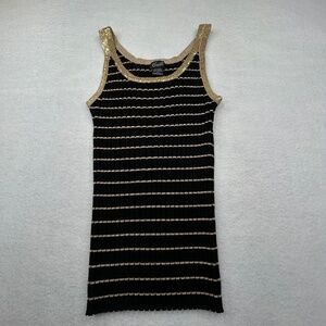 Camille la Vie Women Sequin-Trim Ribbed Tank Top size Medium Black Gold accents